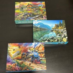 Set of three puzzles 500 pieces each Only put together once all pieces included.